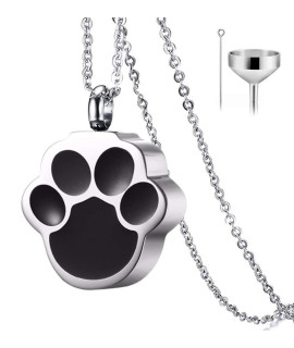 QUMY Pet Cat Dog Paw Print Cremation Jewelry for Ashes Wearable Urn Necklace Keepsake Memorial Pendant for Women Men, with Stainless Chain and Funnel Fill Kits (Men)