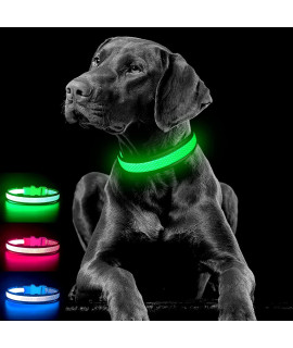 Domagiker Light Up Dog Collars - Rechargeable LED Dog Collar, Lighted Puppy Collar, Adjustable Reflective Glowing Pet Collar for Night Walking(Large, Green)