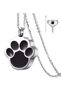 QUMY Pet Cat Dog Paw Print Cremation Jewelry for Ashes Wearable Urn Necklace Keepsake Memorial Pendant for Women Men, with Stainless Chain and Funnel Fill Kits (Women)
