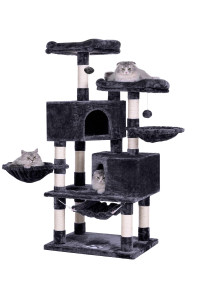BEWISHOME Multi-Level Cat Tree Tower for Indoor Cats with Sisal Scratching Posts/Perches, Cat Condo Furniture for Large Cats Kitty Activity Center Kitten Play House Grey MMJ05B