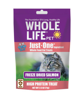Whole Life Pet Just One Salmon - Cat Treat Or Topper - Human Grade, Freeze Dried, One Ingredient - Protein Rich, Grain Free, Made in The USA