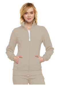 cherokee Infinity Zip Front Scrub Jackets for Women, 4-Way Stretch Fabric 2391A, XS, Khaki
