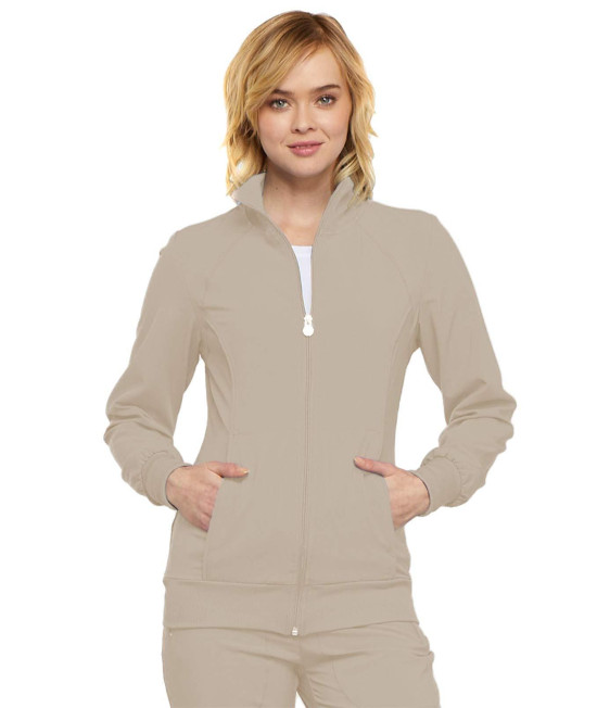 cherokee Infinity Zip Front Scrub Jackets for Women, 4-Way Stretch Fabric 2391A, XS, Khaki