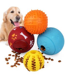 PrimePets Dog Treat Ball, 4 Pack Interactive Food Dispensing Puppy Puzzle Toy, Non-Toxic, Natural Rubber, for Tooth Cleaning, IQ Training, Chewing, Playing