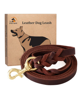 FAIRWIN Leather Dog Leash 6 Foot - Braided Best Military Grade Heavy Duty Dog Leash for Large Medium Small Dogs Training and Walking (Brown, XL:1 x5.6ft)