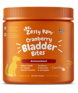 Zesty Paws Cranberry Bladder Bites for Dogs - Kidney & Urinary Tract Health - Soft Chews with D-Mannose, Vitamin B6 & L-Arginine - Immune & Gut Support - Bacon - 90 Count
