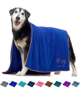 XIAOYIXIAN Lucky Paws Dog Towel - Large - Super Absorbent Microfibre Towel - Fast Drying - Super Soft - Premium Pet Towels - UK Based Seller - Blue