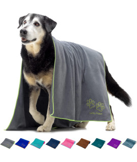 XIAOYIXIAN Lucky Paws Dog Towel - Large - Super Absorbent Microfibre Towel - Fast Drying - Super Soft - Premium Pet Towels - UK Based Seller - grey