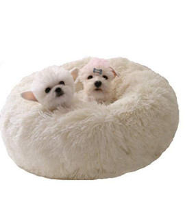 BODISEINT Modern Soft Plush Round Pet Bed for Cats or Small Dogs, Mini Medium Sized Dog Cat Bed Self Warming Autumn Winter Indoor Snooze Sleeping Cozy Kitty Teddy Kennel (24'' D x 8'' H, White)