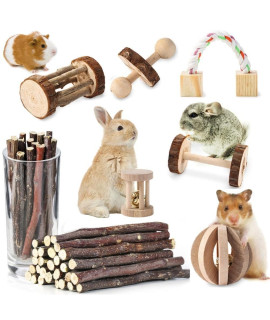 JanYoo Bunny Chew Toys for Rabbits Teeth Guinea Pig Treats Sticks Set Natural Wood Chewing Grinding for Syrian Real Dwarf Hamster