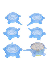 SLSON 6 Pack Pet Food Can Cover Stretchable 1 Fit 3 Universal Size Silicone Can Lids for Dog and Cat Food Can Blue