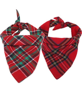 1/2 Pack Christmas Pet Dog Bandanas Triangle Bibs Scarf,Double-Cotton Plaid Printing Kerchief Set for Small Medium Size Dogs (2 Pack Double-Cotton Size L, Red Green)
