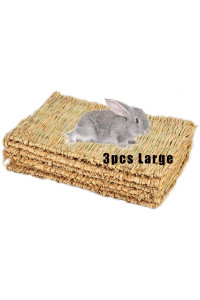 Grass Mat Woven Bed Mat for Small Animal 3PCS Large Bunny Bedding Nest Chew Toy Bed Play Toy for Guinea Pig Parrot Rabbit Bunny Hamster Rat