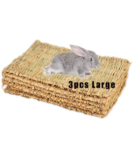 Grass Mat Woven Bed Mat for Small Animal 3PCS Large Bunny Bedding Nest Chew Toy Bed Play Toy for Guinea Pig Parrot Rabbit Bunny Hamster Rat