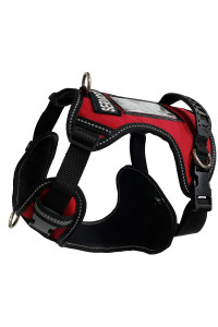 ActiveDogs Adjustable No-Pull Service Dog Harness, XL Girth 31-44 w/Front D-Ring, Clear ID Pocket Window, Molded Handle - Red