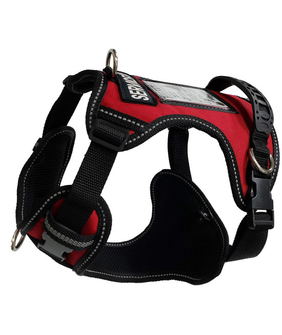 ActiveDogs Adjustable No-Pull Service Dog Harness, XL Girth 31-44 w/Front D-Ring, Clear ID Pocket Window, Molded Handle - Red