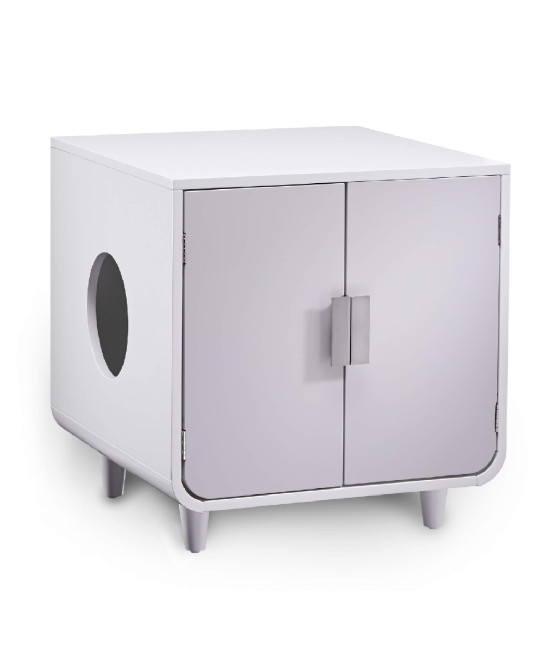 Staart Dyad Cat Litter Box Enclosure and Furniture Hidden Cat Home Side Table Nightstand Indoor Pet Crate Alpine White