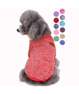 Bwealth Dog Clothes Soft Pet Apparel Thickening Fleece Shirt Warm Winter Knitwear Sweater for Small and Medium Pet (L(Large), Red)