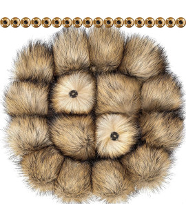 Tatuo DIY Faux Fur Pom Poms Ball with Press Button Removable Fluffy Pompom for Knitting Hats Shoes Scarves Bag Accessories (Natural color, 16)