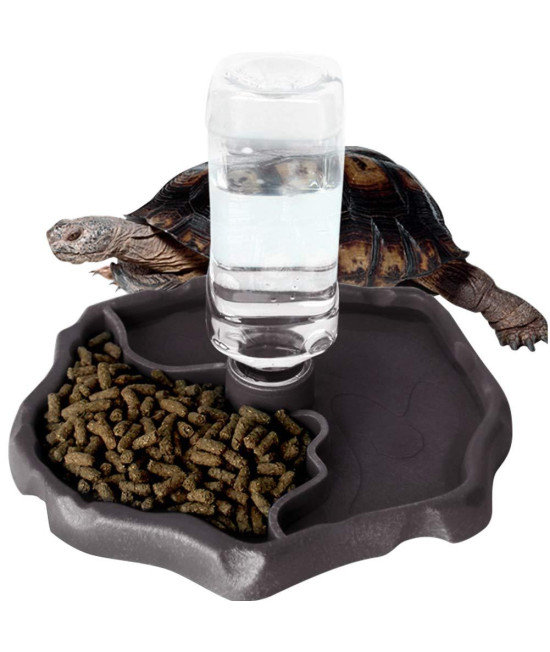 WINGOFFLY Automatic Reptile Feeders Waterer Automatic-refilling Turtle Water Dispenser Bottle Tortoise Food Water Bowl Feeding Dish for Lizards Coffee