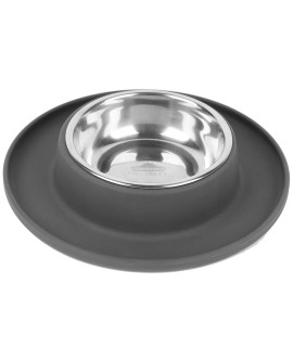 Dehner Clean Bowl Dog and Cat Bowl 350 ml Diameter 24 cm Height 4 cm Stainless Steel/Silicone Dark Grey