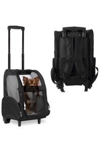 KOPEKS Deluxe Backpack Pet Travel carrier with Double Wheels - Black - Approved by Most Airlines