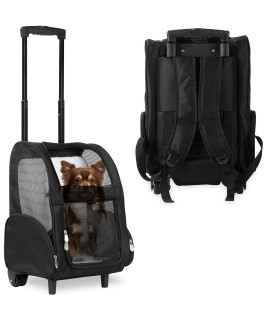 KOPEKS Deluxe Backpack Pet Travel carrier with Double Wheels - Black - Approved by Most Airlines