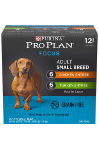 Purina Pro Plan Wet Dog Food for Small Dogs Chicken or Turkey Pate in Sauce High Protein Dog Food Variety Pack - (12) 3.5 oz. Trays