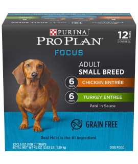 Purina Pro Plan Wet Dog Food for Small Dogs Chicken or Turkey Pate in Sauce High Protein Dog Food Variety Pack - (12) 3.5 oz. Trays