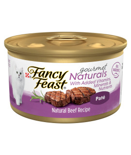 Purina Fancy Feast Pate Wet Cat Food Gourmet Naturals Beef Recipe With Added Vitamins, Minerals and Nutrients - 3 oz. Can