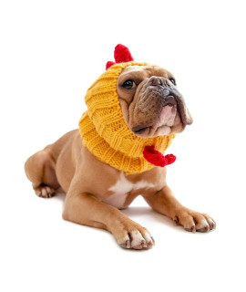 Zoo Snoods Rooster Chicken Costume for Dogs, Medium - Warm No Flap Ear Wrap Hood for Pets, Dog Outfit for Winters, Halloween, Christmas & New Year, Soft Yarn Ear Covers