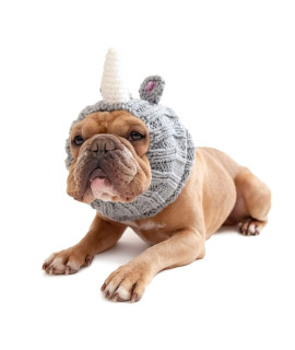Zoo Snoods Rhino Costume for Dogs and Cats, Medium - Warm No Flap Ear Wrap Hood for Pets, Dog Outfit with Horn for Winters, Halloween, Christmas & New Year, Soft Yarn Ear Covers