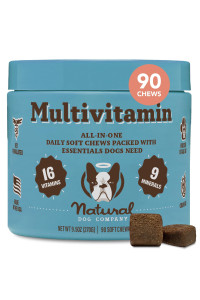 Natural Dog Company Multivitamin Chews (90 Pieces), Dog Vitamins and Supplements, Peanut Butter & Bacon Flavor, for Dogs of All Ages, Sizes, & Breeds, Supports Immune System
