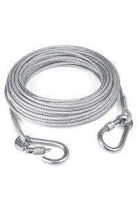 Tresbro 30FT Reflective Dog Tie Out Cable for Dogs Up to 250 Pounds, Steel Wire Dog Leash Cable with Stainless Dual Fix Buckle, Lightweight and Durable, Dog Chains Outside for Outdoor,Yard,Camping