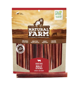 Natural Farm Odor-Free Bully Sticks (6 Inch, 20 Pack), 100% Beef Chews for Pups, Small and Medium Dogs, Non-GMO, Grain-Free, Fully Digestible, Natural Treats to Keep Your Dog Busy