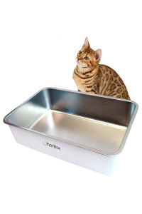 Ohm Earths OhmBox - Stainless Steel Cat Litter Box, Extra Large (23.5 x 15.5 x 6.1) Never Absorbs Odors/Stains/Rusts, Non-Stick Smooth Surface, Easy Cleaning + Non-Slip Rubber Feet. Qty 1 White