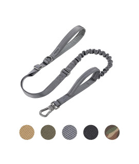 EXCELLENT ELITE SPANKER Tactical Dog Leash Adjustable K9 Military Bungee Dog Leash Elastic Leads Rope with 2 Control Handle (Gry)