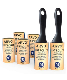 ARVO Lint Roller, 2 Handles with 6 Rolls, 90 Sheets per Roll, Removes Dust, Dirt, Dandruff, Pet Hair from clothes, Furniture and carpet