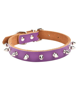 Aolove Basic Classic Adjustable Genuine Cow Leather Pet Collars for Cats Puppy Dogs (X-Large/Neck 14.2-18.1, Purple-Spiked Rivet)