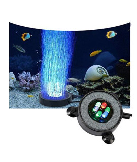 LED Aquarium Air Stones Fish Tank Bubbler Light Air Stone Diffuser Decor Lamp with Sucker Colorful Backgound Lighting (2.2inch Light Disk(No Remote))