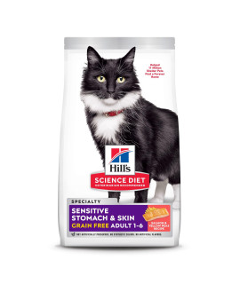 Hill's Pet Nutrition Science Diet, Grain Free Dry Cat Food, Adult, Sensitive Stomach & Skin, Salmon & Yellow Pea Recipe, 13 lb. Bag