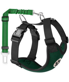 Lukovee Dog Safety Vest Harness Seatbelt, Dog Car Harness Seat Belt Adjustable Pet Harnesses Double Breathable Mesh Fabric Car Vehicle Connector Strap Dog (Small, Green)