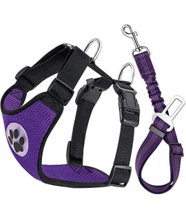 Lukovee Dog Safety Vest Harness Seatbelt, Dog Car Harness Seat Belt Adjustable Pet Harnesses Double Breathable Mesh Fabric Car Vehicle Connector Strap Dog (Medium, Plaid - Red & Black)