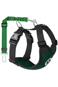 Lukovee Dog Safety Vest Harness Seatbelt, Dog Car Harness Seat Belt Adjustable Pet Harnesses Double Breathable Mesh Fabric Car Vehicle Connector Strap Dog (Large, Green)