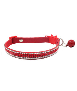 THAIN Basic Adjustable Cat Collar Bling Diamond Breakaway with Bell for Kitten Girl boy (Red)