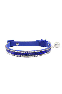 THAIN Basic Adjustable Cat Collar Bling Diamond Breakaway with Bell for Kitten Girl boy (Blue)