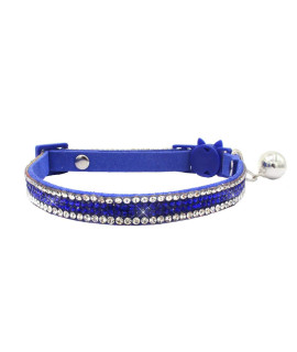 THAIN Basic Adjustable Cat Collar Bling Diamond Breakaway with Bell for Kitten Girl boy (Blue)
