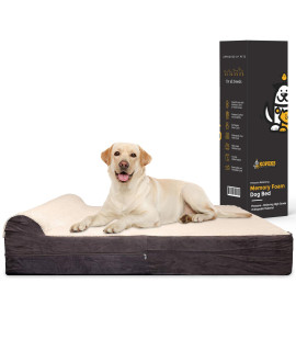 KOPEKS Jumbo Orthopedic Dog Bed - 7-inch Thick Memory Foam Pet Bed with Pillow with Removable Cover & Free Waterproof Liner - for Large Breed Dogs, XL, Brown-Plush Top