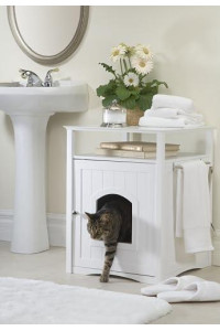 Merry Pet Cat Washroom Litter Box Cover/Night Stand Pet House, Glossy White