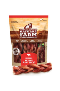 Natural Farm Odor-Free Braided Bully Sticks (6 Inch, 10 Pack) - 100% Grass-Fed Beef, Grain-Free, Low Fat & Fully Digestible Dental Treats - Safest Long Lasting Pizzle Chews to Keep Your Dog Busy